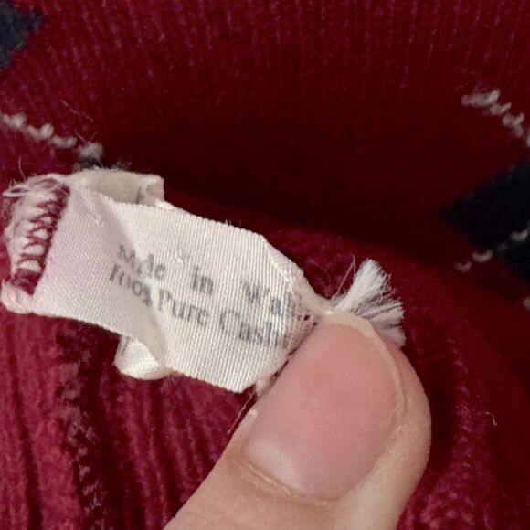 Vintage Cottagecore 100% CASHMERE Burgundy Navy & Ivory Argyle Vest 39" Chest - Picture 3 of 4